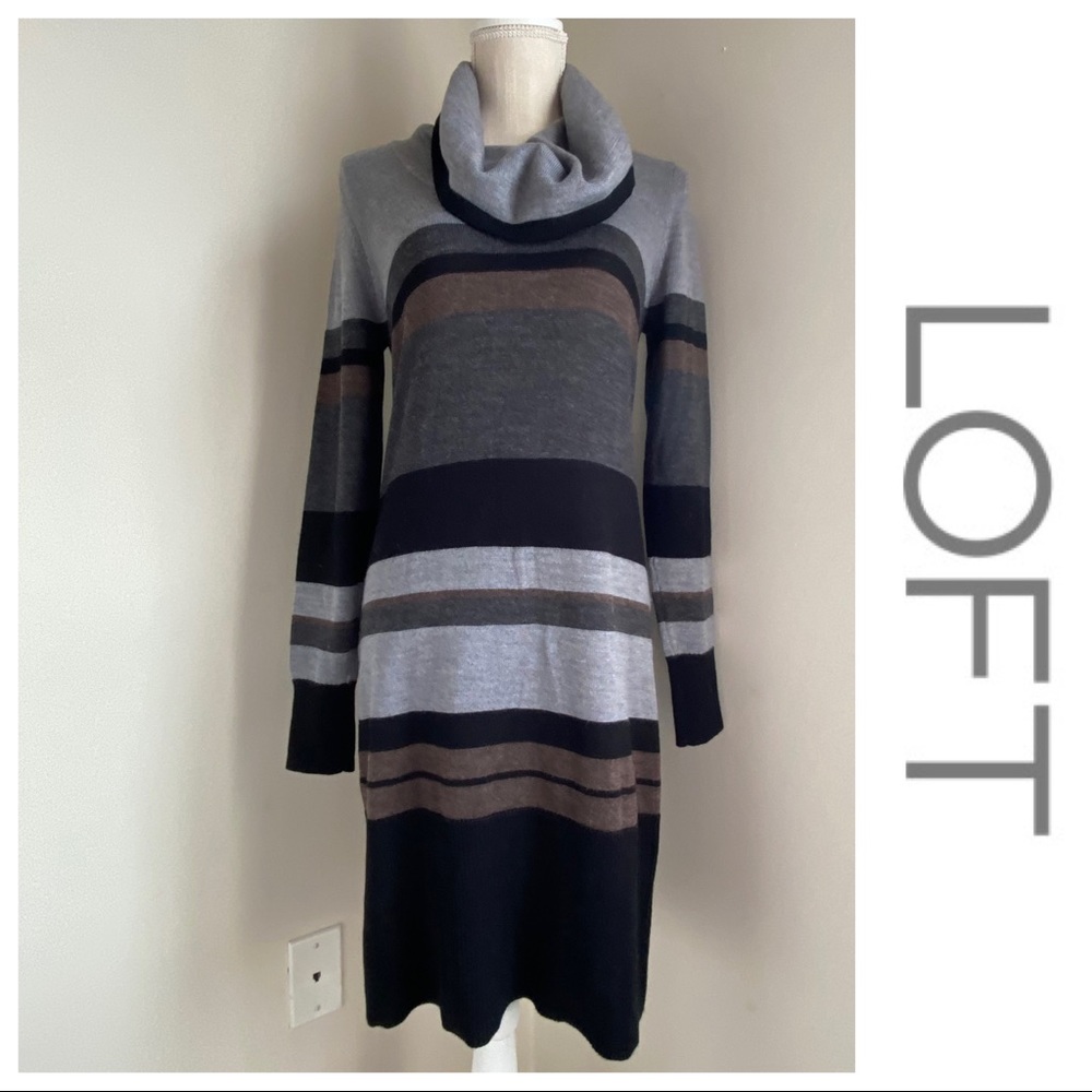 LOFT Turtleneck Striped Sweater Dress